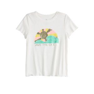 Girls SO Save The Ocean Lettuce Hem Graphic Tee Large 10/12 Retail $20.00